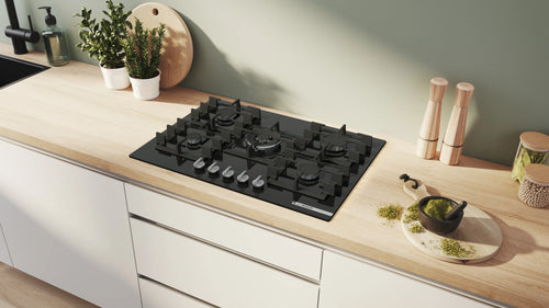 Bosch PPQ7A6I40 - Black Gas Hob - 75cm Tempered Glass - 5 Zones