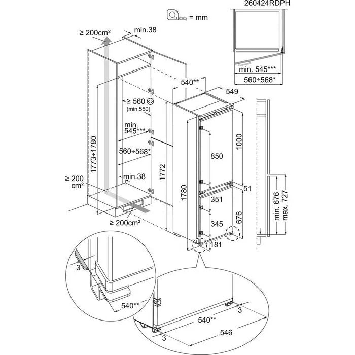 AEG TC8MS181CS - White Integrated Fridge Freezer - 186L/62L - C Energy