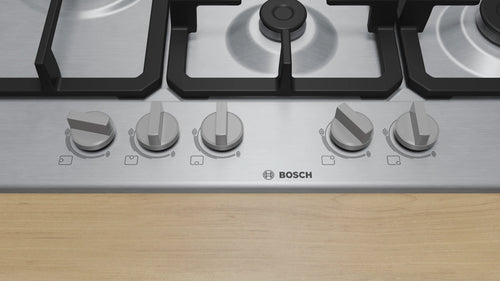 Bosch Series 4 PGM7B5K90 - Stainless Steel 75cm Gas Hob - 5 Burners with Wok - Built-in
