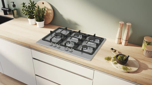 Bosch Series 4 PGM7B5K90 - Stainless Steel 75cm Gas Hob - 5 Burners with Wok - Built-in