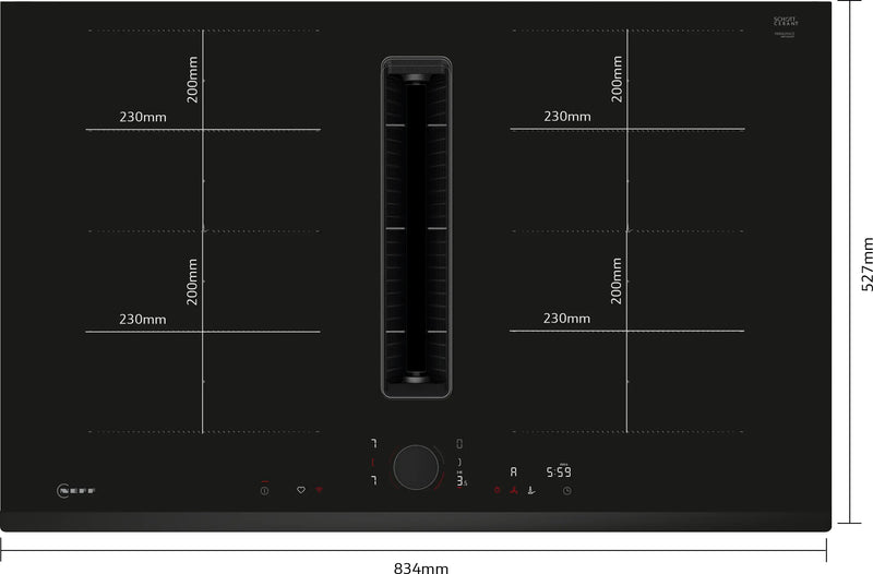 Neff V68FUX4L0 - Black Venting Induction Hob - 80cm - 4 Zones - B Energy
