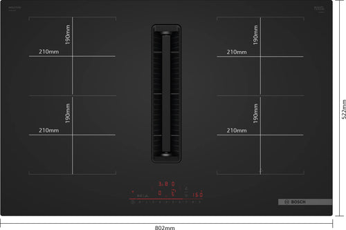 Bosch PVQ81AH26E - Matt Black Induction Hob with Integrated Ventilation - 80cm - B Energy