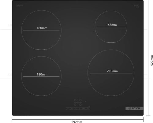 Bosch PIE61ABB5E - Black 60cm Induction Hob - 4 Zone - TouchControl