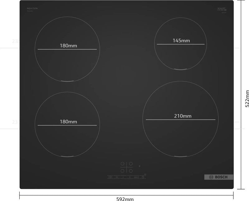 Bosch PIE61ABB5E - Black 60cm Induction Hob - 4 Zone - TouchControl