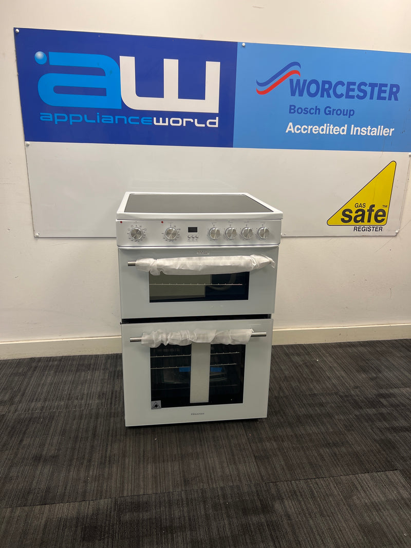 Hisense HDE3211BWUK - White Ceramic Electric Cooker - Double Oven - A+/A Energy - Unboxed