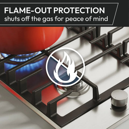 Hoover HHW6LK3X - Stainless Steel 60cm Gas Hob - 4 Burners - Flame Safety Device