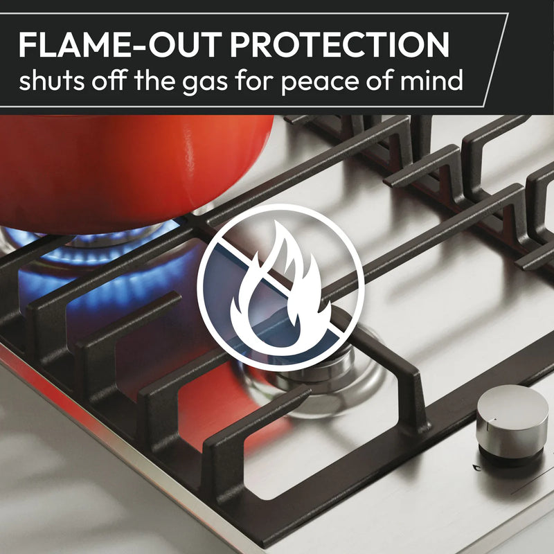 Hoover HHW6LK3X - Stainless Steel 60cm Gas Hob - 4 Burners - Flame Safety Device