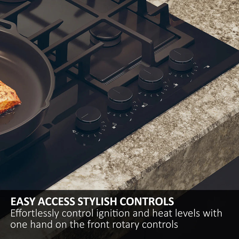 Haier HAVG6BF4TBPB - Black Gas on Glass Hob - 60cm 4 Zone