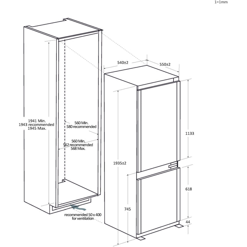 Haier HBQW5519EK-UK - Sliding Hinge White Integrated Fridge Freezer - 284L - E Energy