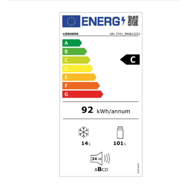 Liebherr URc3701 - White Fridge inc Ice Box - 115L - C energy