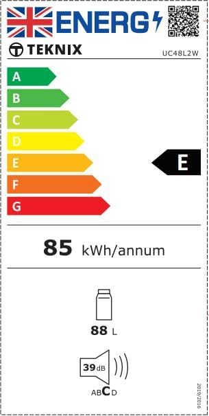 Teknix UC48L2W - White Undercounter Manual Defrost Fridge - E energy