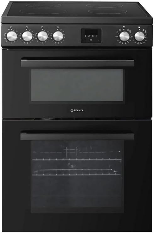 Teknix TKED64INDB - Black 60cm Induction Double Oven Electric Cooker - 4 Zones, 99L Capacity, A Energy