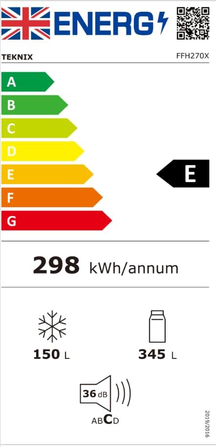 Teknix FFH270X - Silver Freestanding 70/30 Frost Free Fridge Freezer - E energy