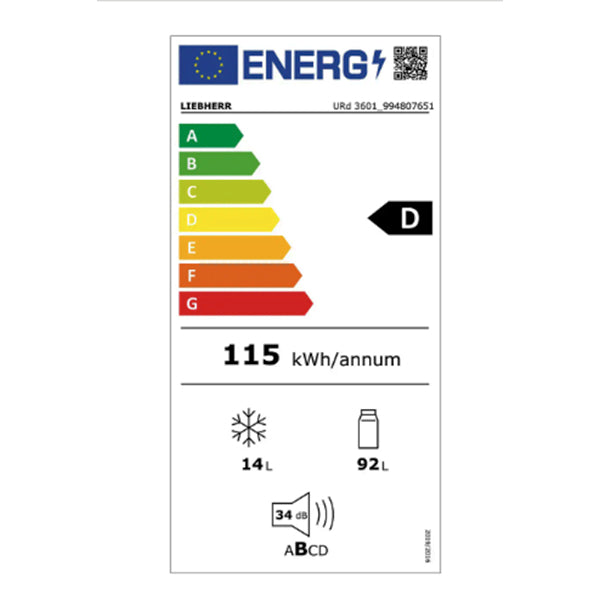 Liebherr URd3601 - White Integrated Built Under Fridge - 106L - D energy