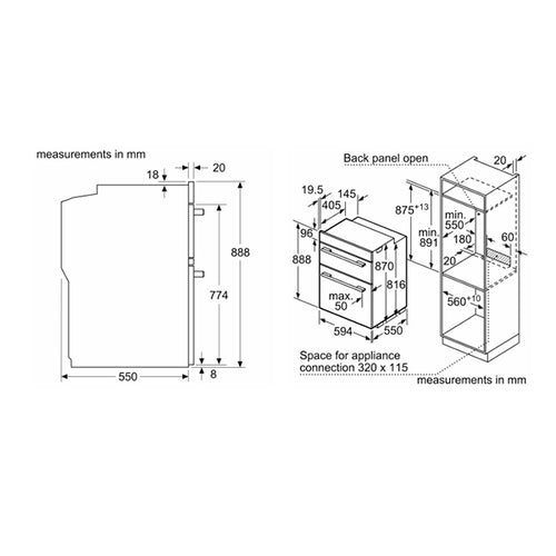Bosch MBA578BS7B - Stainless Steel Double Oven - 71L/34L - A Energy