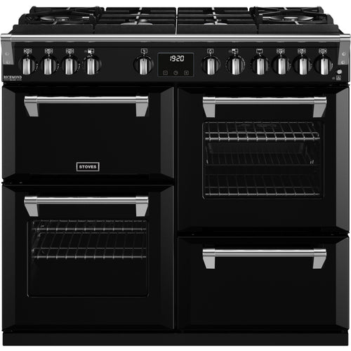 Stoves Richmond Deluxe D1000DF GTG - Black 100cm Dual Fuel Range Cooker - 183L Capacity - 7 Burners - A Energy Rating