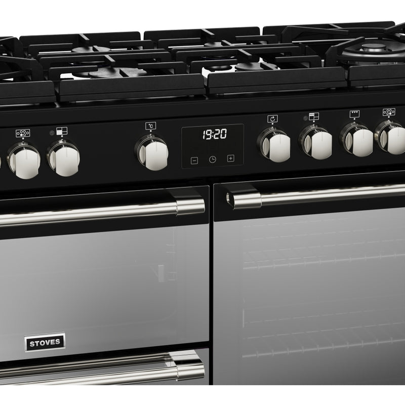 Stoves Sterling Deluxe D1100DF GTG - Black 110cm Dual Fuel Range Cooker - 6 Burners, Quadruple Ovens, A Rated