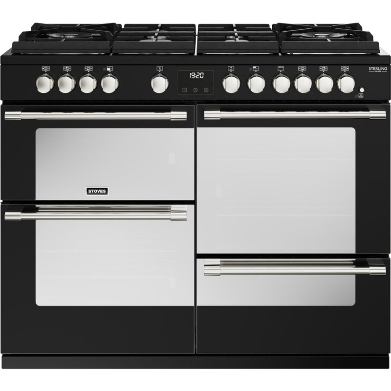 Stoves Sterling Deluxe D1100DF GTG - Black 110cm Dual Fuel Range Cooker - 6 Burners, Quadruple Ovens, A Rated