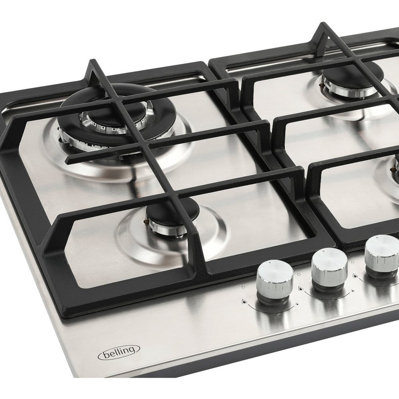 Belling GHU603CI - Stainless Steel 60cm 4 Burner Gas Hob - Wok Burner - Front Controls