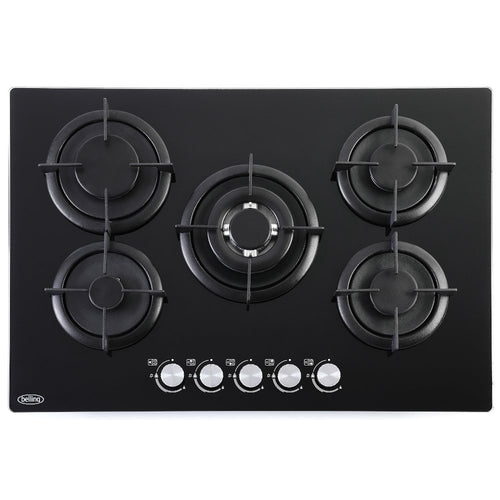 Belling GTG753RI - Black 75cm 5 Burner Gas Hob - Black on Glass - A