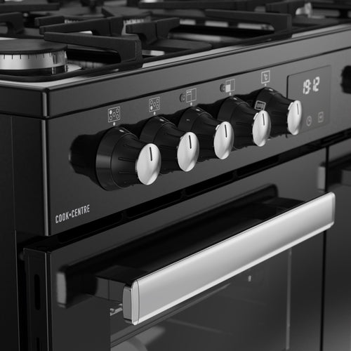 Belling RCA COOKCENTRE 90DF - Black Range Cooker - 174L - 5 Burners - Dual Fuel - A Rated