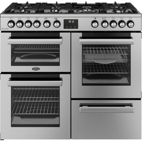 Belling RCA COOKCENTRE 100DF - Stainless Steel 100cm Dual Fuel Range Cooker - 7 Burners, 4KW Wok Burner, AirFry, A Rated