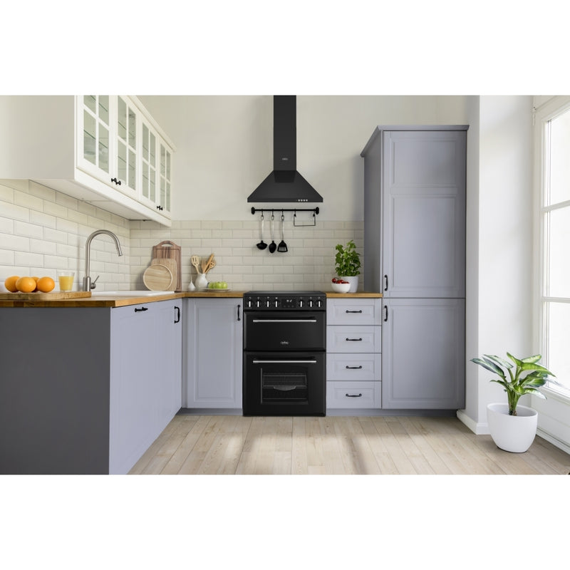 Belling Farmhouse 60E - Black Ceramic Electric Cooker with Double Oven - 70/33L Capacity - A energy