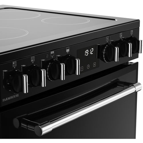 Belling Farmhouse 60E - Black Ceramic Electric Cooker with Double Oven - 70/33L Capacity - A energy