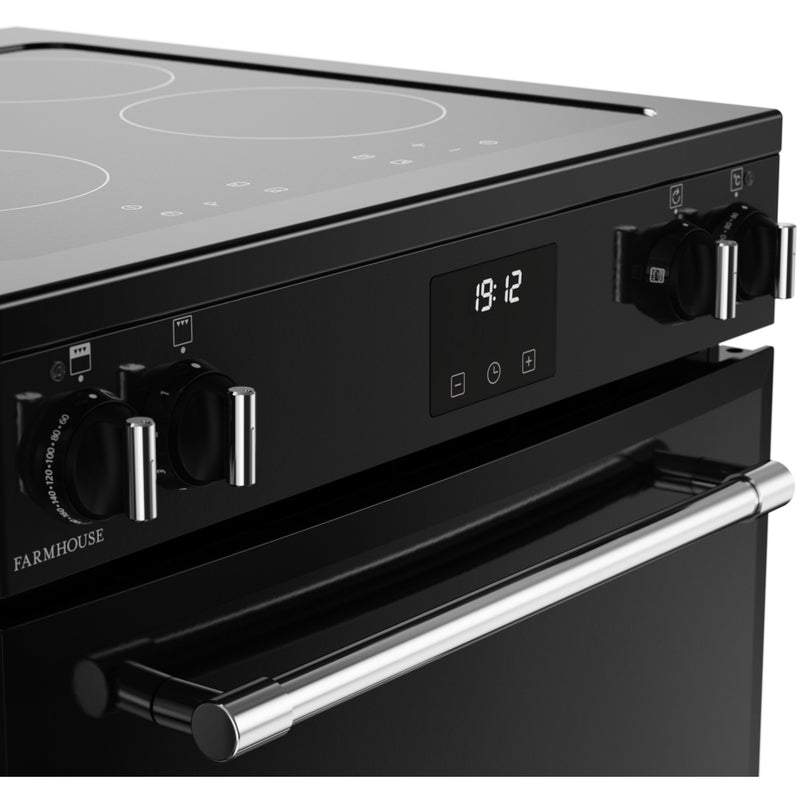 Belling Farmhouse 60Ei TCH - Black Electric Cooker with Double Oven - 70/33L Capacity - A Energy Rated