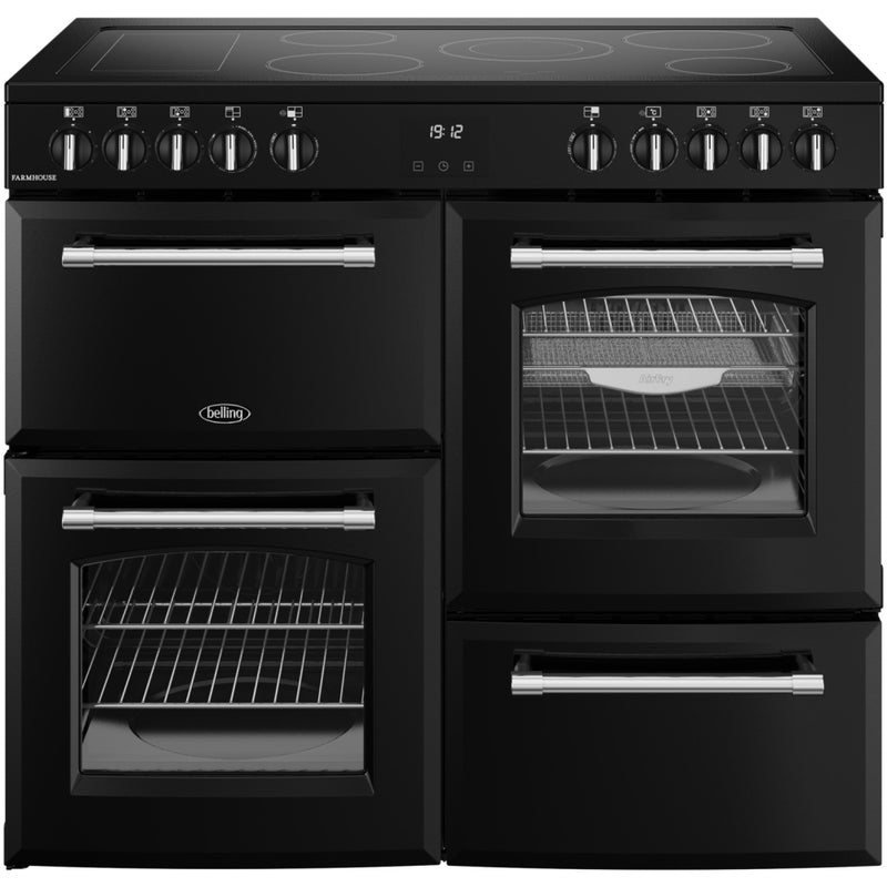 Belling RCA FARMHOUSE 100E B - Black 100cm Range Cooker - 5 Zone Ceramic Hob - A Energy Rating