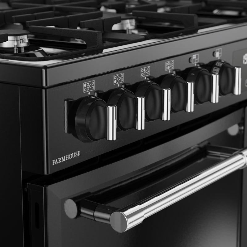 Belling Farmhouse 100DF - Black 100cm Dual Fuel Range Cooker - 199L Capacity - A Rated