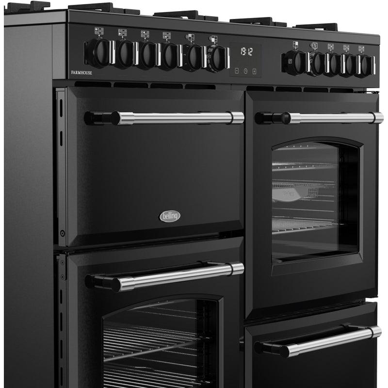 Belling Farmhouse 100DF - Black 100cm Dual Fuel Range Cooker - 199L Capacity - A Rated