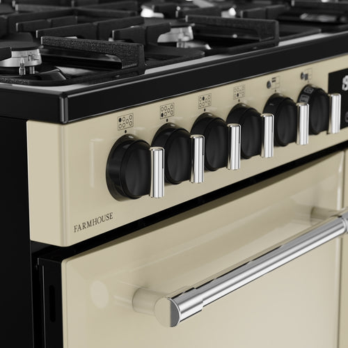 Belling Farmhouse 100DF - Cream 100cm Dual Fuel Range Cooker - 199L Capacity - A Energy Rating