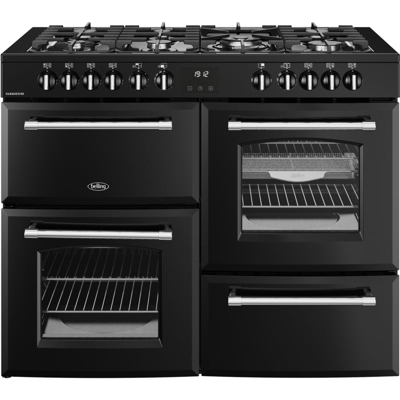 Belling RCA FARMHOUSE 110DF - Black 110cm Dual Fuel Range Cooker - 199L Capacity - A Energy Rating