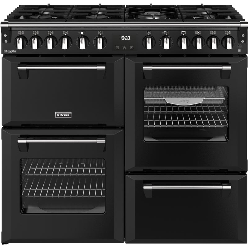 Stoves DX RCA RICH 100DF BLK - Black Dual Fuel Range Cooker - 196L, 7 Burners, 4 Ovens - A Energy Rating