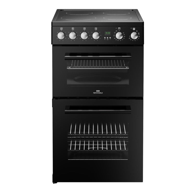New World 444412056 - Black 50cm Electric Cooker - Double Oven - A energy