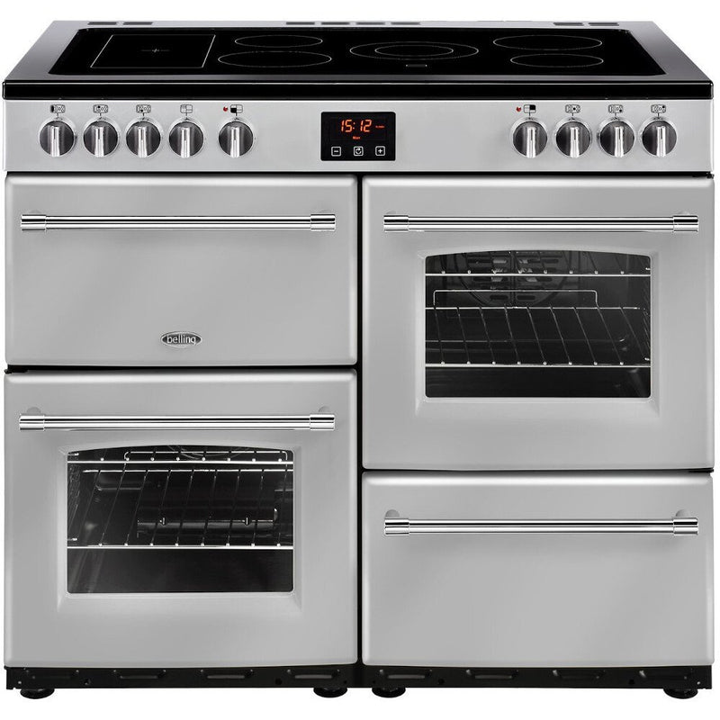 Belling Farmhouse 100E - Silver 100cm Range Cooker - 2 Ovens, 6 Zones, A/A Energy Rated