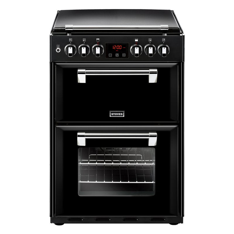 Stoves Richmond 600DF Black - Black Dual Fuel Cooker - 4 Burners, Double Oven, 102L Total Capacity - A Energy Rating