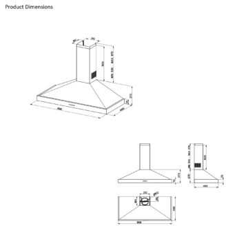 Stoves ST STERLING CHIM 90PYR BLK - Black 90cm Chimney Extractor - 610m³/h - A+ energy