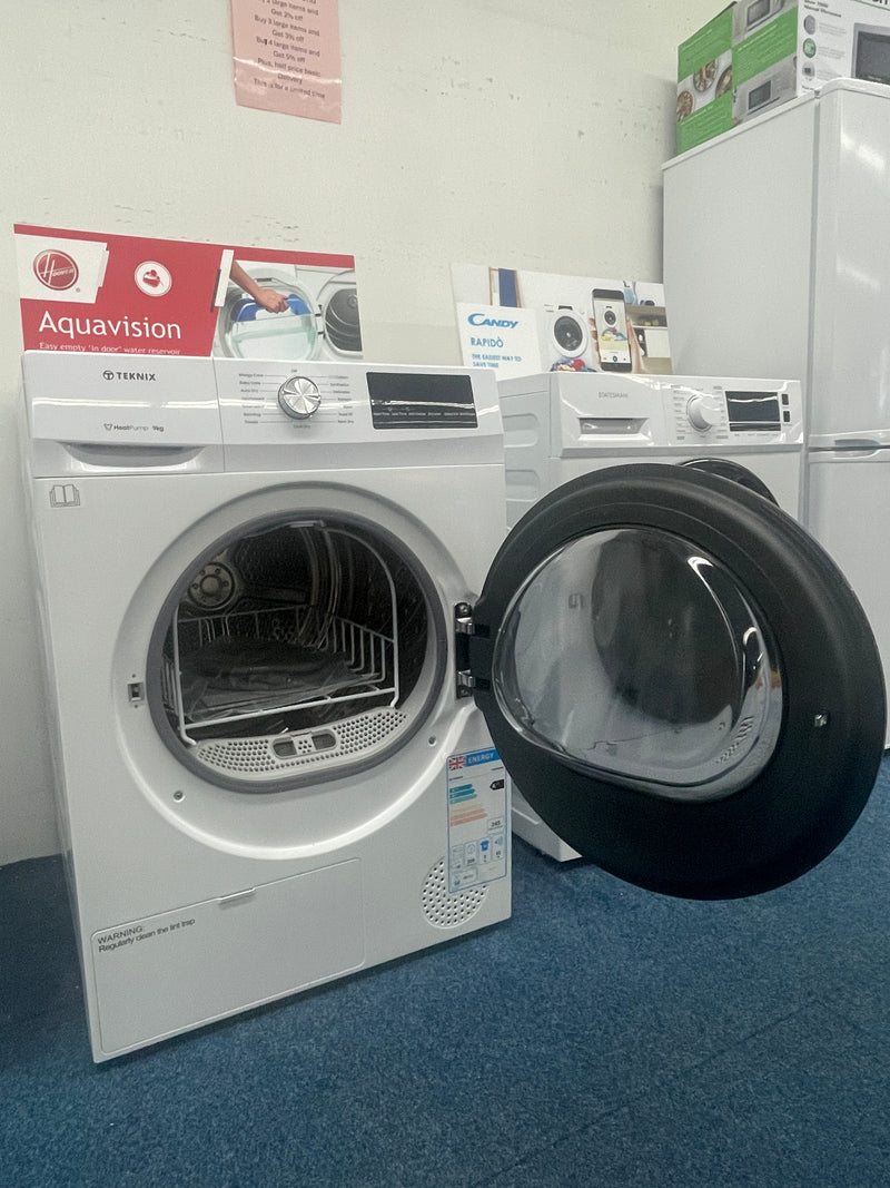 Teknix TKHP9HW - White 9KG Heat Pump Condenser Dryer - E energy - Display