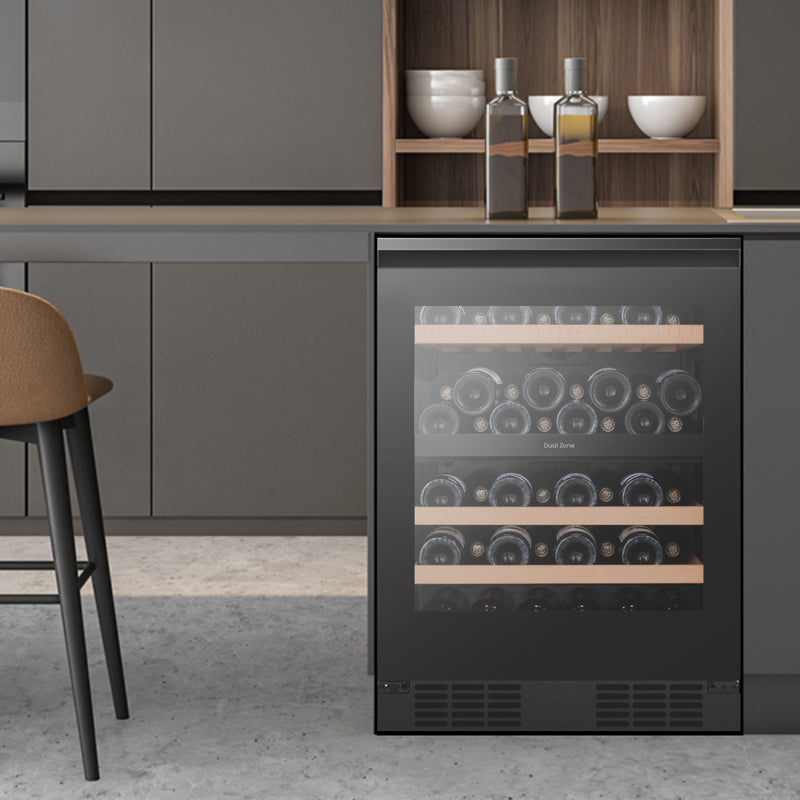 Teknix BITH2WCD60B - Black 60cm Wine Cooler - 46 Bottle Capacity - F Energy