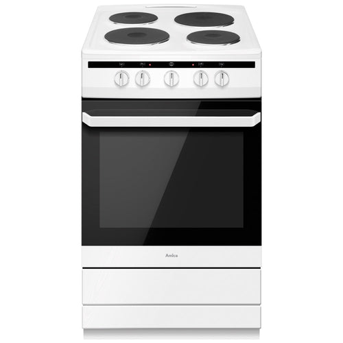 Amica 508EE1W - White 50cm Freestanding Electric Cooker - 4 Zone Solid Plate - 67L - A Energy Rating