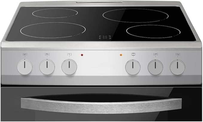 Amica AFC602SS 60cm Ceramic Electric Cooker with Double Oven, A Rated - Silver