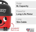 Numatic Henry HVR 160-11 Bagged Cylinder Vacuum, 620 W, 6 Litres, Red and Black