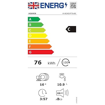 Hoover HI 6C4S1PTA-80 - Anthracite Bezel 16 Place Integrated Dishwasher - Inverter Motor - C energy