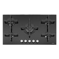 Caple C7591G - Black 86cm 5 Burner Gas on Glass Hob - 4kW Triple Ring Burner - Cast Iron Supports