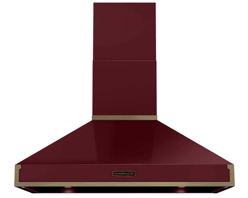 Rangemaster RPREHD100PBOR/AB1 100cm Prestige Cooker Hood - Bordeaux with Antique Brass Trim