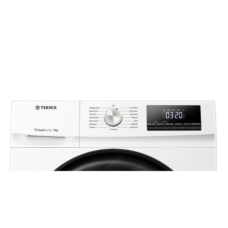 Teknix TKHP9HW - White 9KG Heat Pump Condenser Dryer - E energy - Display