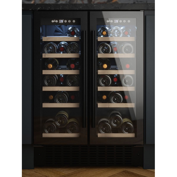 Cata UBBKWC60DDF - Black 36 Bottle Dual Zone Wine Cooler - Twin Door - 60cm