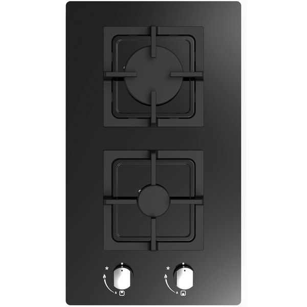 Cata UBGOG302BK - Black 30cm 2 Burner Gas on Glass Hob - 4kW